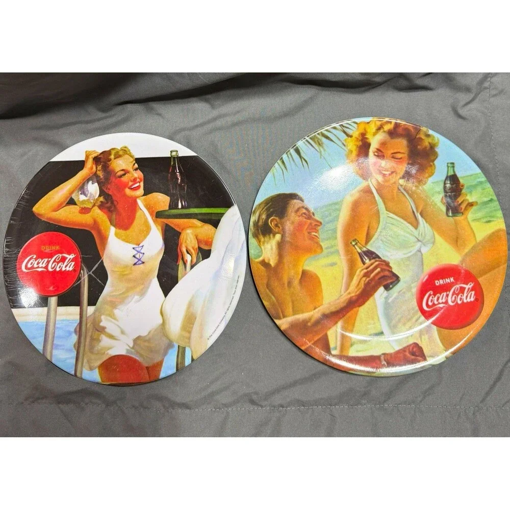 Coca-Cola Gibson Dinnerware Plates Set of 2 Vintage Beach Pin-Up Multicolor